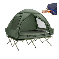 Campingtält 2 manna Campingsäng med tält Tältsäng med sovsäck luftmadrass och tillbehör grön OGS32-L-GR