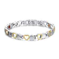Magnetarmband "Hearts" i rostfritt stål med 18K Guldpläterade detaljer