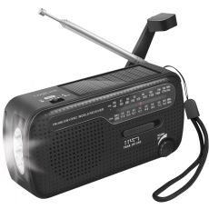 Vevradio med ficklampa och solcell Svart