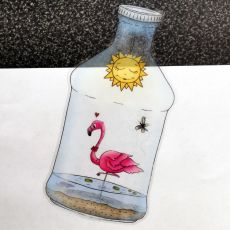 Klistermärke, 19,5 x 14,2 cm - Life in a jar, Flamingo