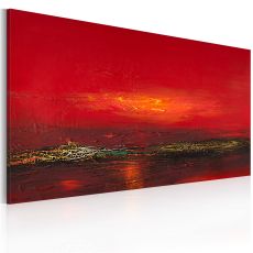 Handmålad tavla - Röd solnedgång över havet