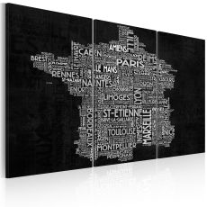 Tavla - Text map of France on the black background - triptych