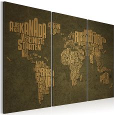 Tavla - Kartan över världen, tyska språket: Beige kontinenter - Triptych