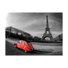 Fototapet - Eiffeltornet och röd bil