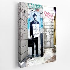 Premium Canvastavla - Will Work for Idiots - Banksy (Gatukonst, Street-art)