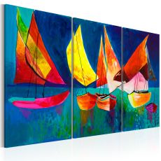 Handmålad tavla - färgfulla segelbåtar
