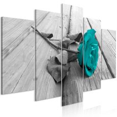 Tavla - Rose on Wood (5 delar) Wide Turquoise