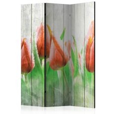 Rumsavdelare - Red tulips on wood