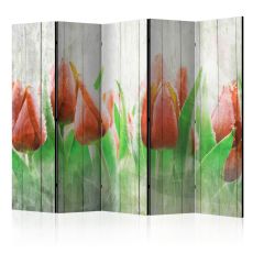 Rumsavdelare - Red tulips on wood II