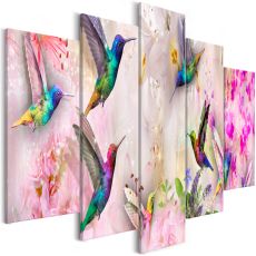 Tavla - Colourful Hummingbirds (5 delar) Wide Pink