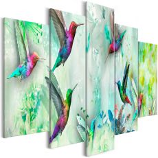 Tavla - Colourful Hummingbirds (5 delar) Wide Green