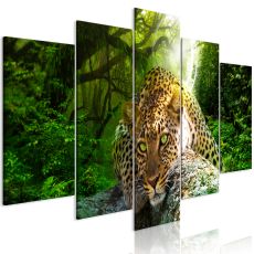 Tavla - Leopard Lying (5 delar) Wide Green