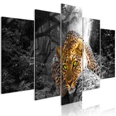 Tavla - Leopard Lying (5 delar) Wide Grey