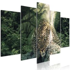 Tavla - Leopard Lying (5 delar) Wide Pale Green