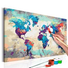 Måla din egen tavla - World Map (Blue & Red)