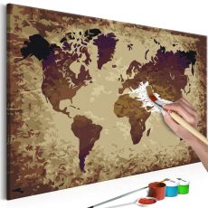 Måla din egen tavla - World Map (Brown Colours)