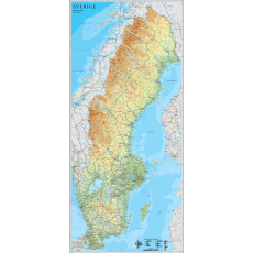 Sverige väggkarta Kartförlaget 1:900 000, 79x176cm med ram