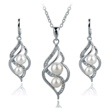Smyckeset med Austrian Crystals och Simulated Pearls - 925 Sterling Silverplätering och vita Pärlor
