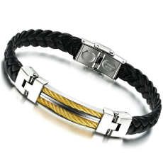 Armband "Wire" -guldfärgad och i rostfritt stål och PU läder