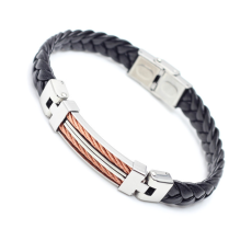 Armband "Wire" -rosguldfärgad och i rostfritt stål och PU läder