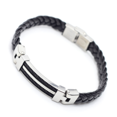 Armband "Wire" -svart i rostfritt stål och PU läder