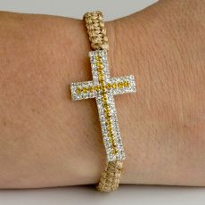Armband "Cross" med kors av tre rader med Vita och Guldfärgade kristaller