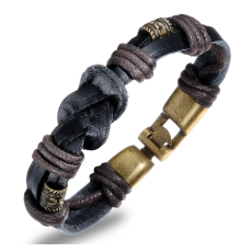 Läderarmband med bl.a repdetaljer i brunt -Antik Brons