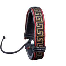 Läderarmband med Rött och Guldfärgat Etniskt mönster