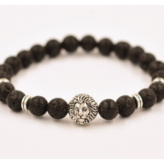 Armband "Buddha -Lion" -Svart Lava/Silver