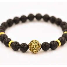 Armband "Buddha -Lion" -Svart Lava/Guld