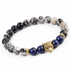 Armband "Buddha -Lion" -Grå/Blå/Guld