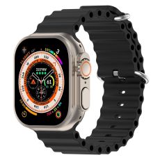 Apple Watch kompatibelt Wave Armband Silikon SVART 42/44/45/49 mm