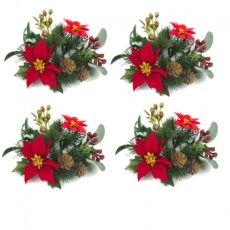 Ljusmanschetter för kronljus 4-pack jul med röda blommor