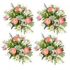 4-pack ljusmanschetter för kronljus med rosa rosor och andra blommor, innermått 3 cm och yttermått 16 cm