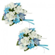 Ljusmanschetter 2-pack för kronljus med blå och vita blommor