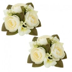 Ljusmanschetter 2-pack krämfärgade blommor för kronljus