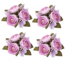 Ljusmanschetter 4-pack med lila blommor för kronljus