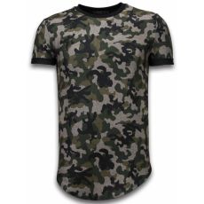 Camouflaged Fashionable Long Fit - T-Shirt Herr Grön