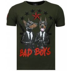 Bad Boys Pinscher Rhinestone - T-Shirt Herr Grön