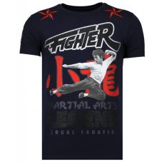 Fighter Legend Rhinestone - Herr T-Shirt Marinblå