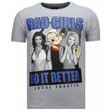 Bad Girls Popeye Rhinestone - T-Shirt Herr Grå