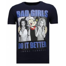 Bad Girls Popeye Rhinestone - Herr T-Shirt Marinblå
