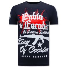 Pablo Escobar Print Herr T-Shirt - Marinblå