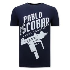 Pablo Escobar Uzi Print Herr T-Shirt -Marinblå