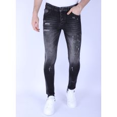 Slim Fit Stone Wash Jeans Med Hål För Män - Grå