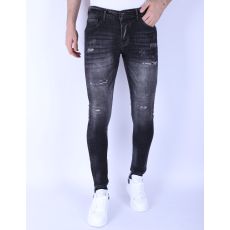 Stonewash Jeans Slim Fit För Män Med Revor - Grå
