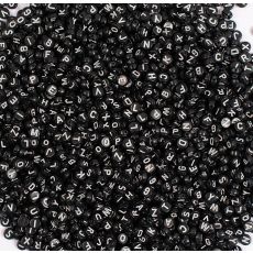 Plastpärlor, Bokstavspärlor A-Z (ej ÅÄÖ), runda, Ø7,5mm, svart/vit, 500 pärlor/fp