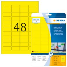 Etikett Herma Special 4366, färgade etiketter, avtagbara, A4, 45,7x21,2mm, Gul, 20 ark/fp (960 st etiketter)