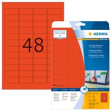 Etikett Herma Special 4367, färgade etiketter, avtagbara, A4, 45,7x21,2mm, Röd, 20 ark/fp (960 st etiketter)