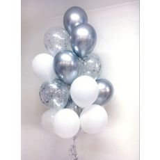 Ballong Bukett i Vit/Silver Chrome. 15 Pack
